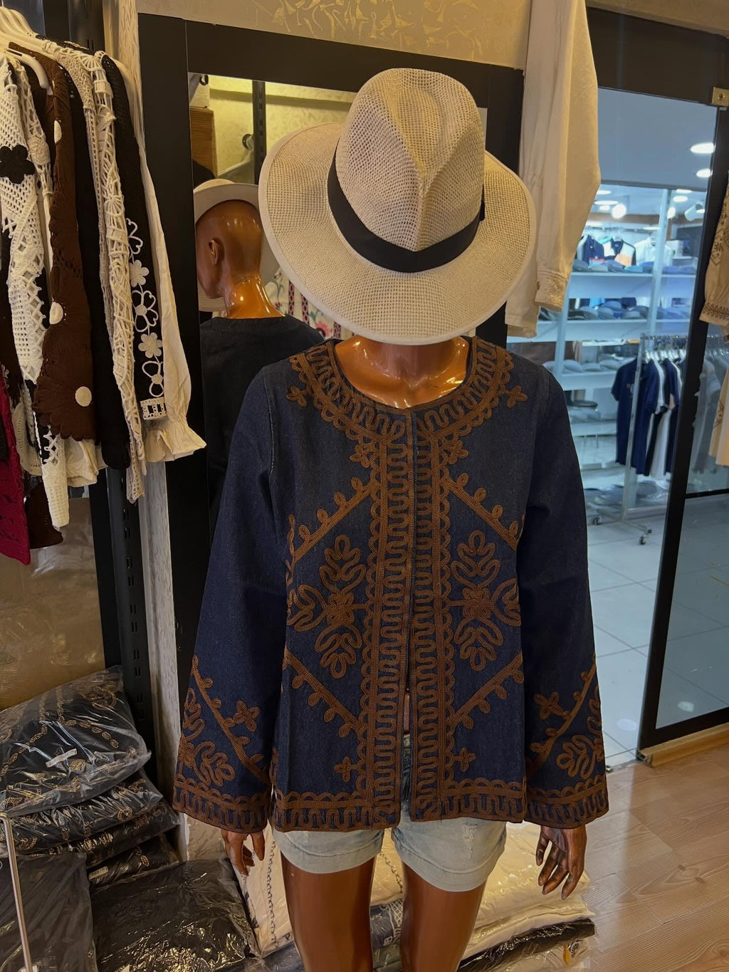 Sharenn Etnik Nakış İşlemeli Denim Ceket
