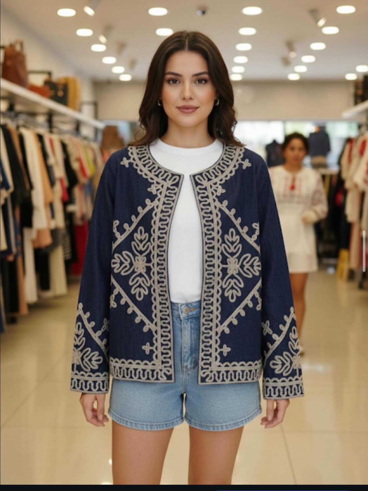 Sharenn Etnik Nakış İşlemeli Denim Ceket