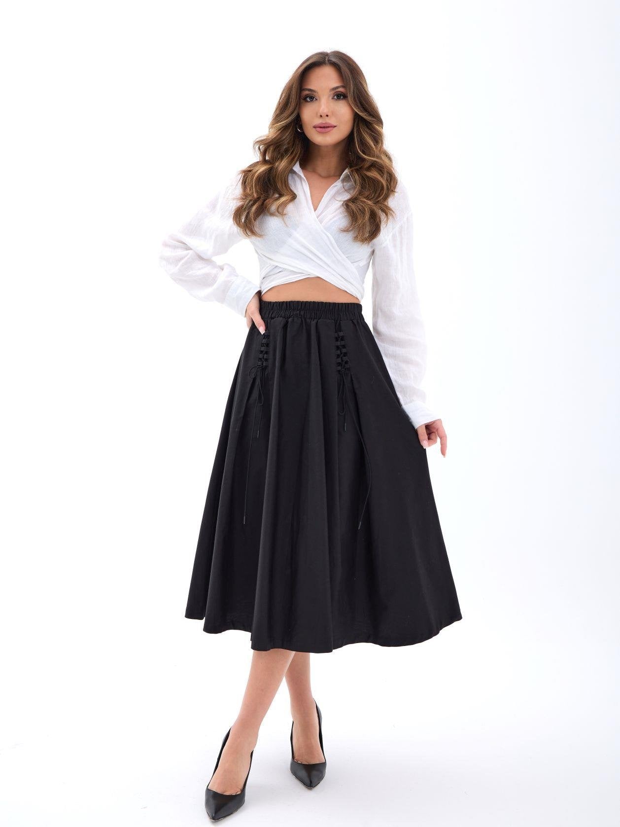 SHARENN LACE-UP DETAYLI YÜKSEK BEL (MİDİ) ETEK