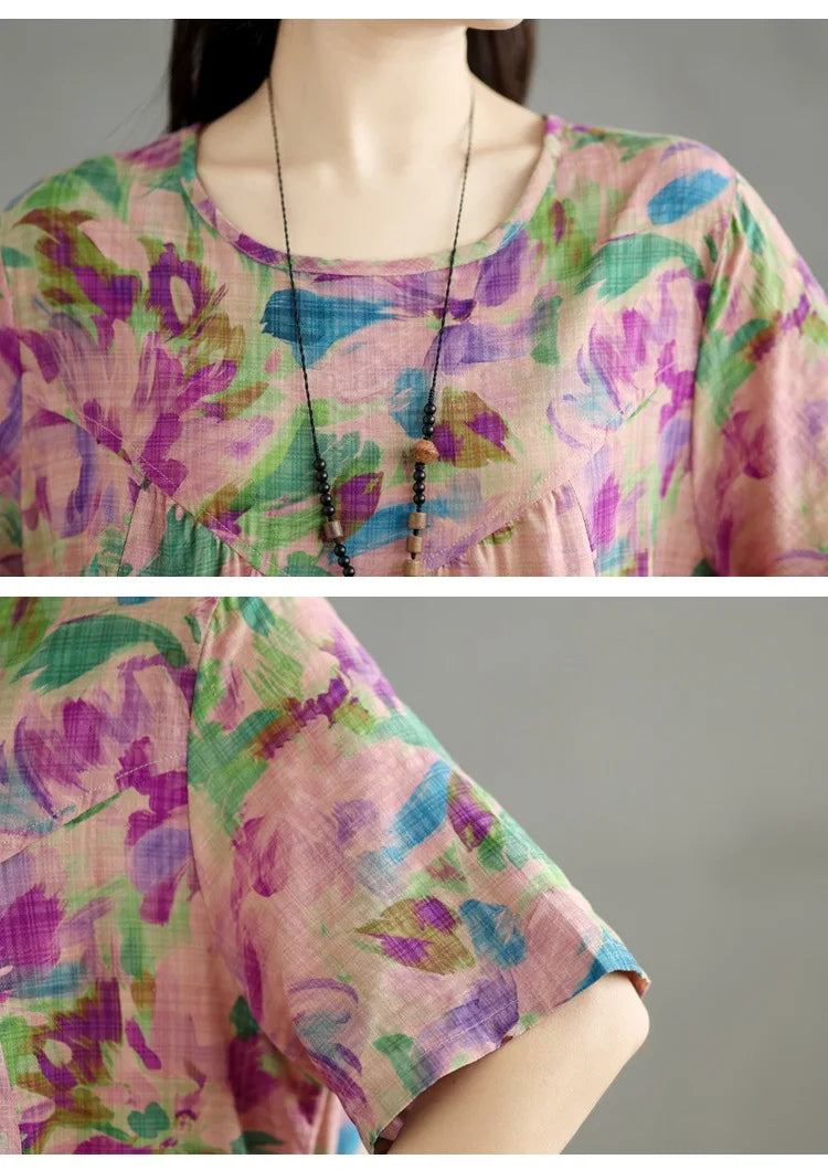 YAZLIK RENKLI PAMUK KETEN ELBİSE