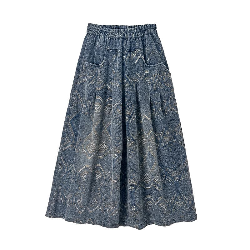 GENİŞ PAÇA DESENLİ KOT PANTOLON