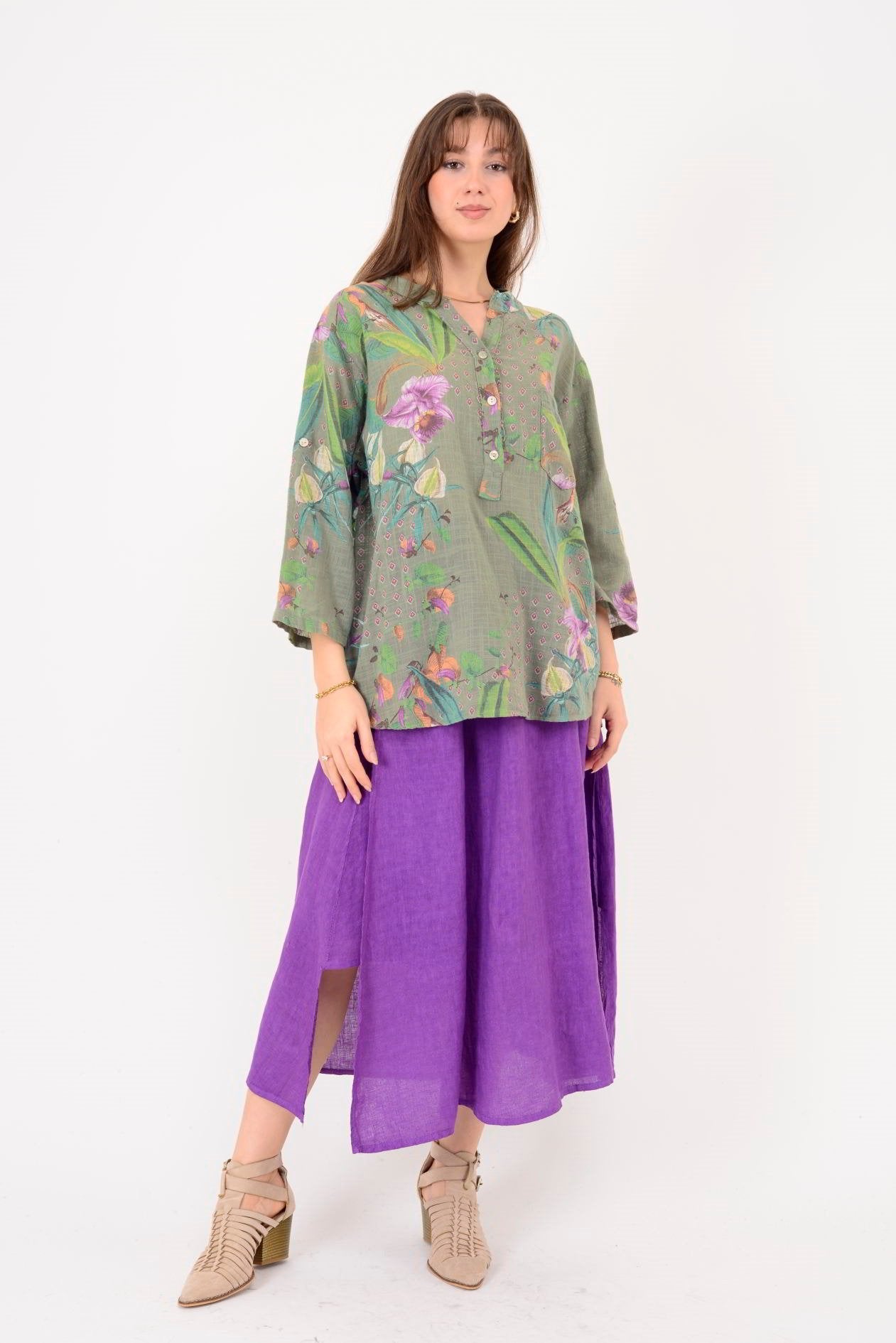 Sharenn Floral İllüstrasyonlu Pamuk Gömlek
